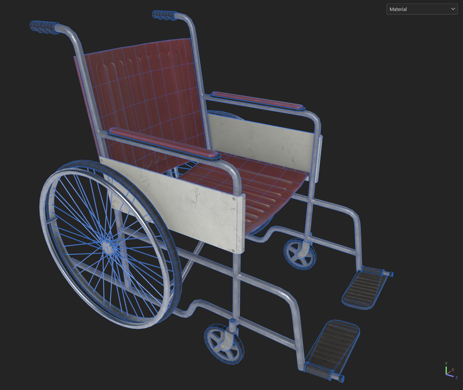 Wireframe view of a 3D wheelchair model in development